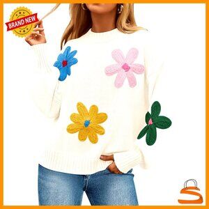 Long Puff Sleeve Ribbed Knit Pullover Sweater Loose Fit Crewneck